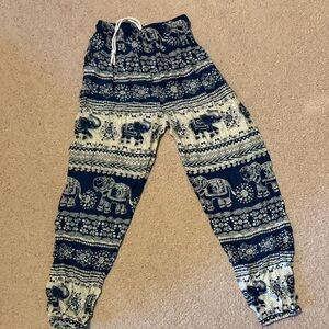 Womens Navy and Cream Elephant Print Pants